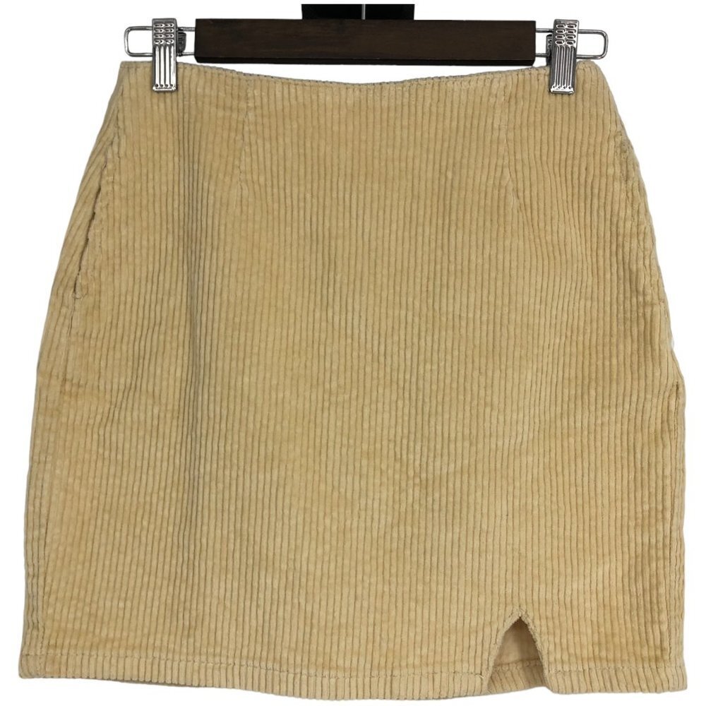 BP Nordstrom yellow corduroy mini skirt w/ pockets and front slit high waist XS
